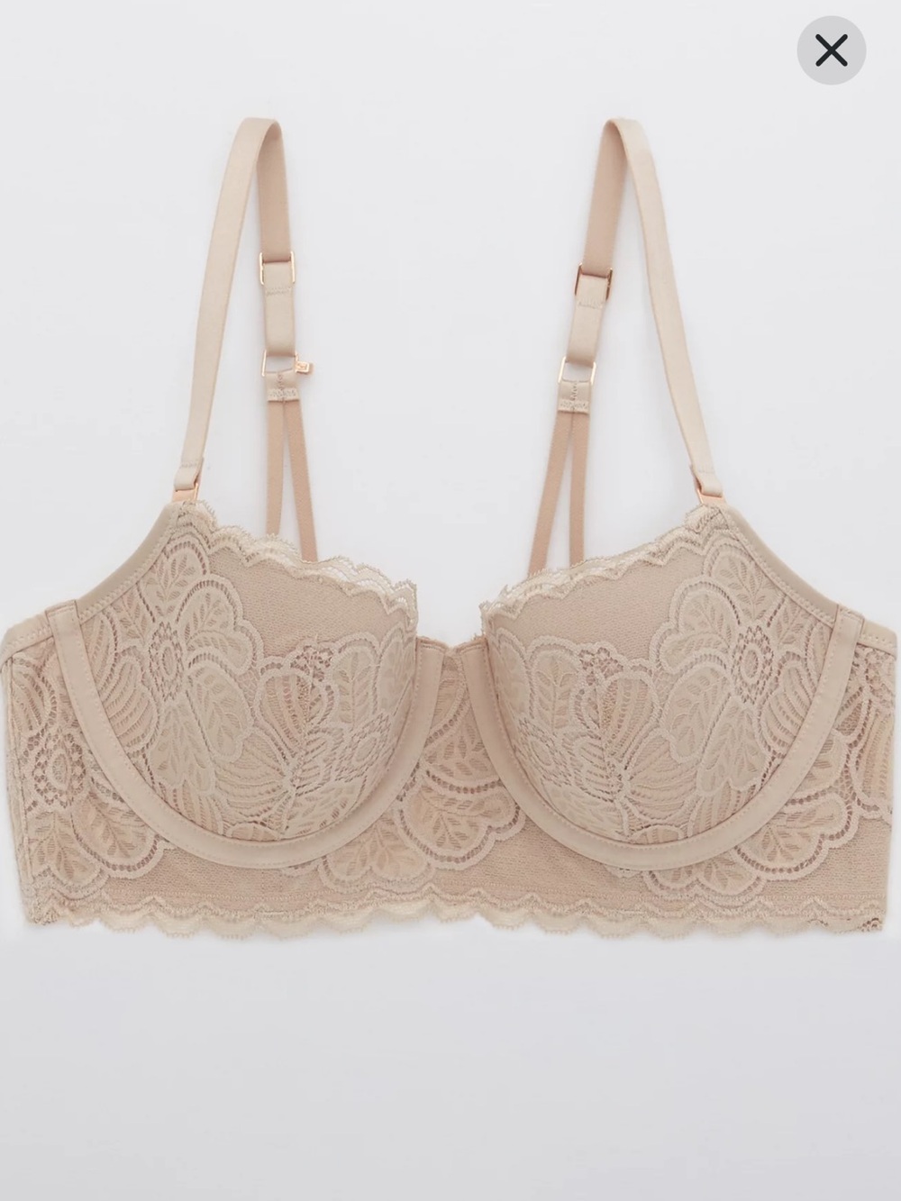 Aerie Real Power Balconette Lightly Lined Bra Antique Rose Womens Size 36A Lace